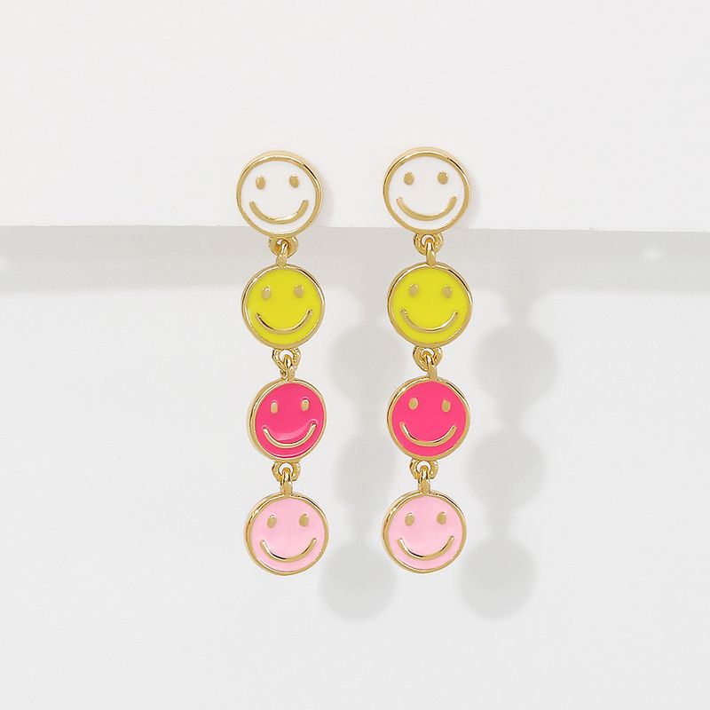 Cute Multi-color Circle Smiley Face  Dripping Oil Copper Earrings Wholesale