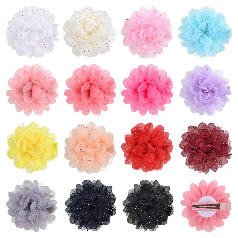Simple New Children's Hairpin 2.4 Inch Chiffon Flower Solid Color Headdress