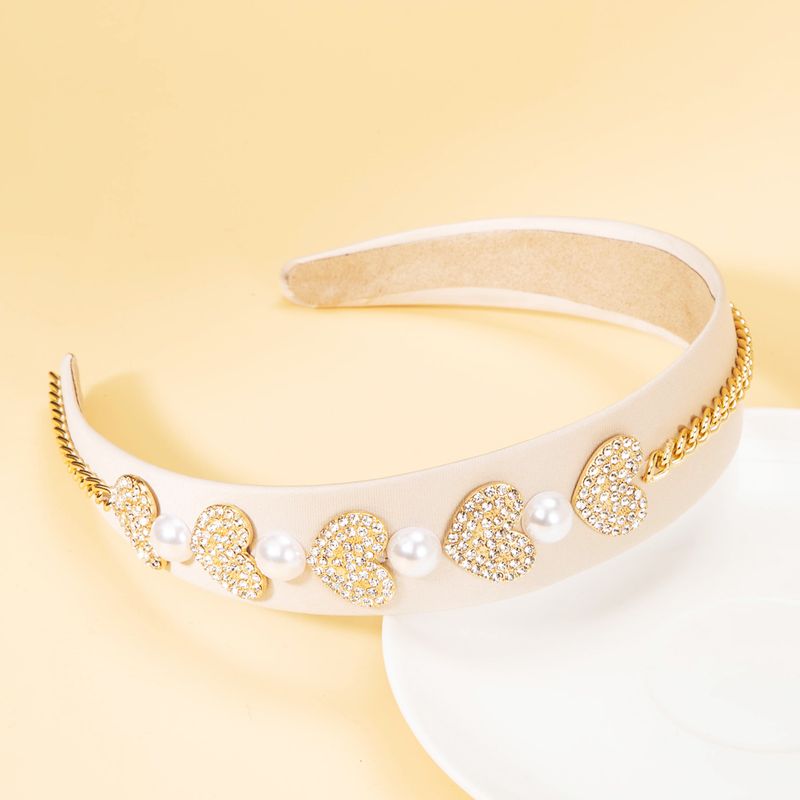 Ornate Diamond Heart Pearl Wide Headband