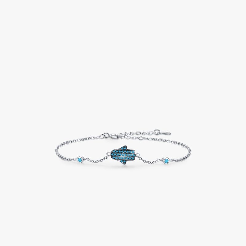 S925 Silver Sweet Abstract Ghost Bracelet Retro Turquoise Hand Jewelry