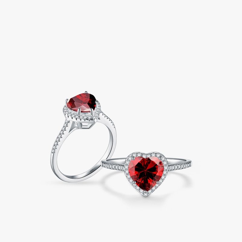 Mode S925 Silber Weiblich Ring Rot Diamanten Herz Feiner Ring
