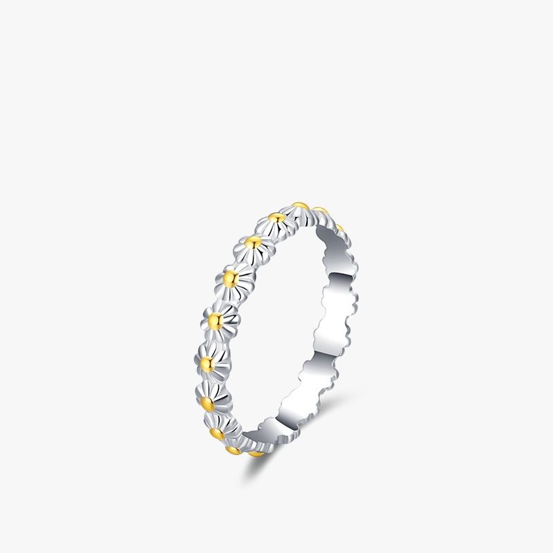 Fashion Geometric S925 Silver Daisy Flower Fine Ring Female