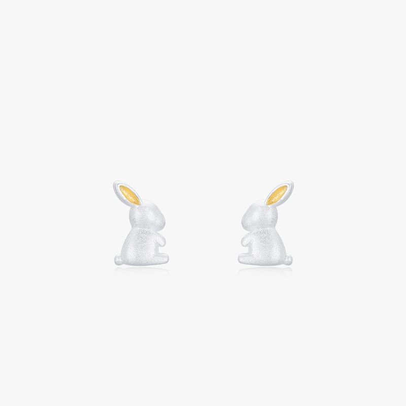 S925 Sterling Silver Frosted Simple Cute Rabbit Earrings Female