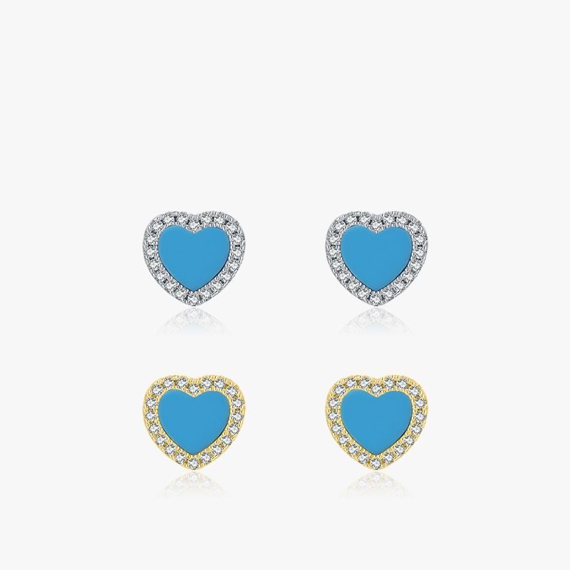 S925 Sterling Silver Heart-shaped Turquoise Stud Earrings Female