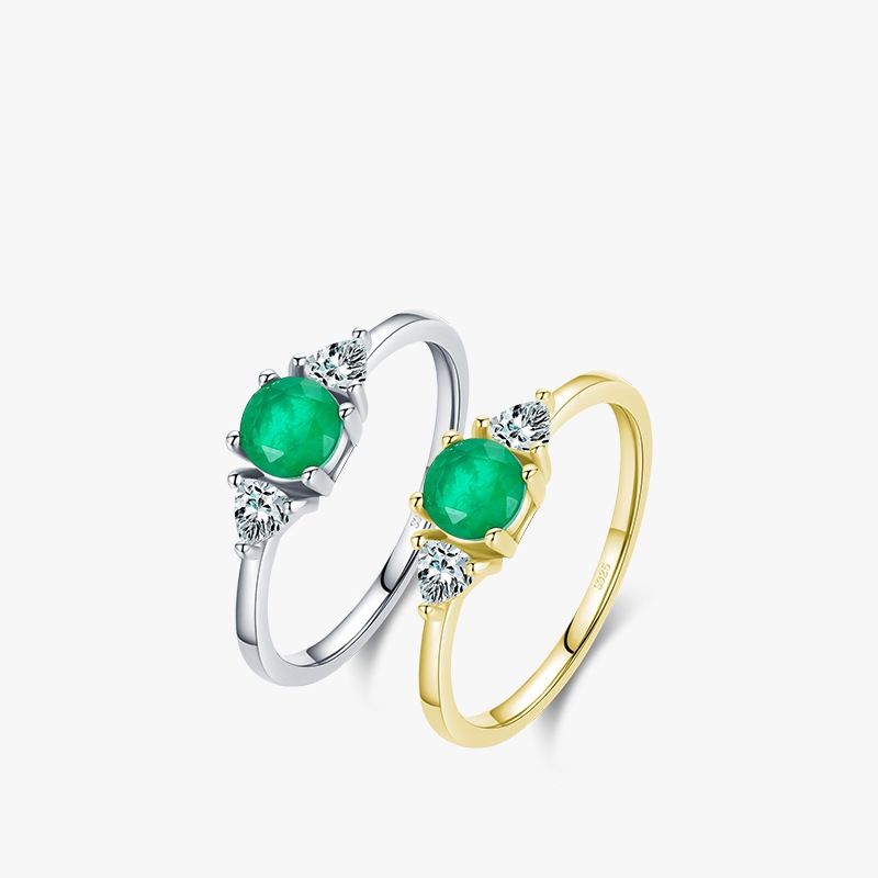 Fashion S925 Silver Inlaid Round Emerald Fine Ring Female