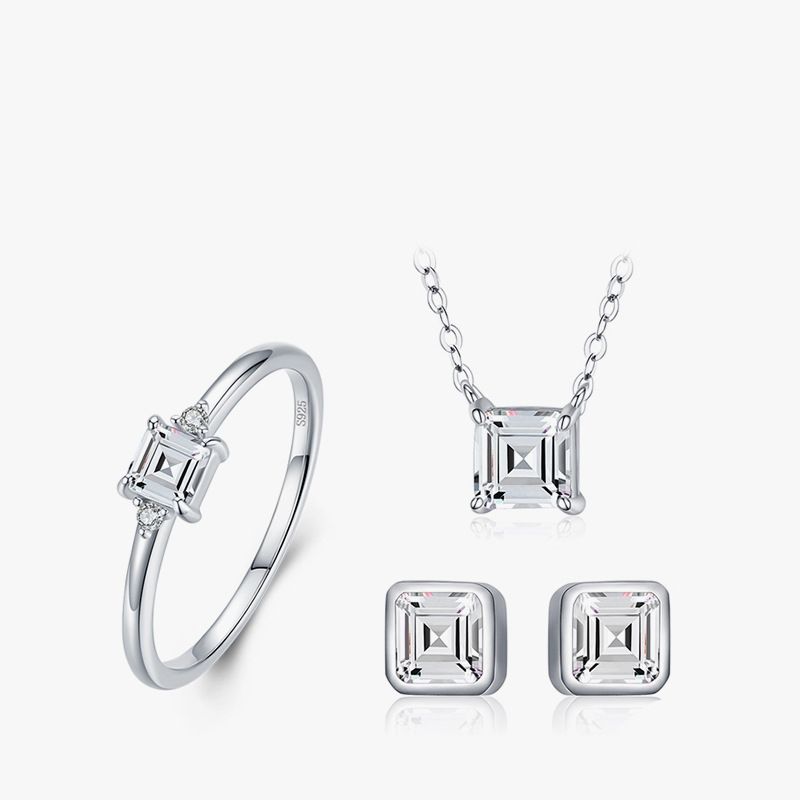 Moda S925 Plata Esterlina Diamante Collar Pendientes Anillo