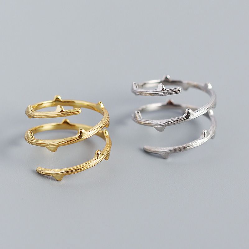 Simple S925 Silver Rattan Branch Texture Geometric Open Ring