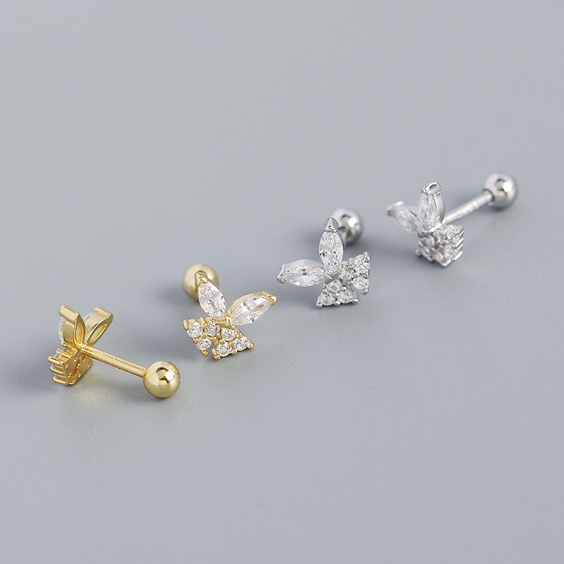 S925 Silber Schmetterling Diamant Piercing Schraube Knochen Ohr Stecker