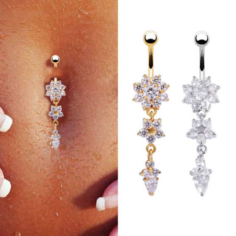 Nouveau Pendentif Goutte D&#39;eau En Forme De Fleur Diamant Nombril Piercing Bijoux Ombilicaux