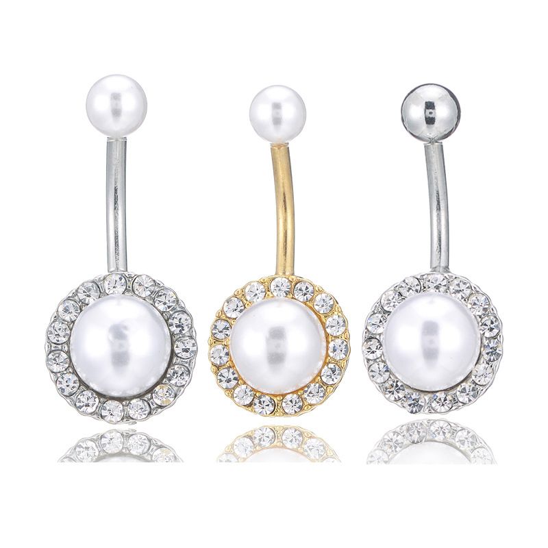 Human Body Piercing Belly Dance Jewelry Inlaid Pearl Round Drill Navel Nail