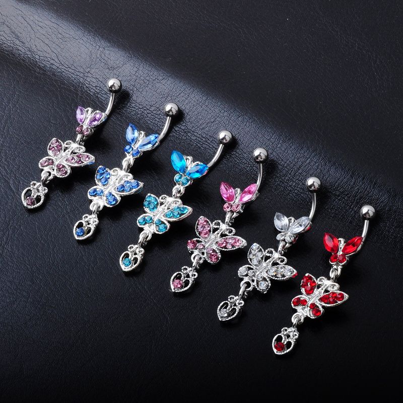 Fashion Piercing Jewelry Bows Diamond-studded Alloy Navel Rings
