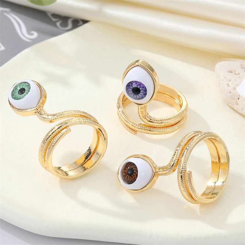 Retro Punk Geometric Snake-shaped Devil's Eye Ring Female