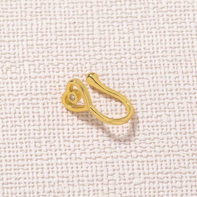 Fashion Gold Copper Micro-encrusted Zircon Heart Non-porous Piercing Nose Clip