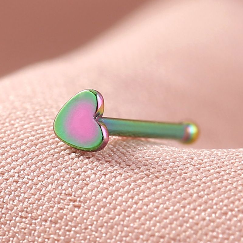 Fashion Straight Stainless Steel Heart-shaped Nose Nails Nose Piercing Ornaments