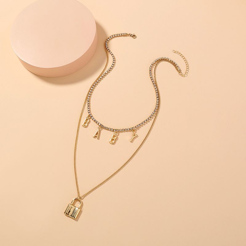 Fashion Retro Letter Baby Necklace Lock Alloy Necklace