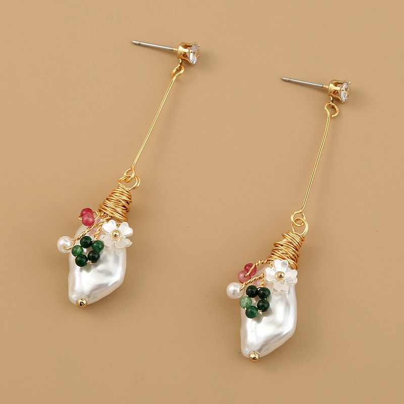Boucles D&#39;oreilles En Perles Baroques Rétro De Style Coréen À Long Pompon