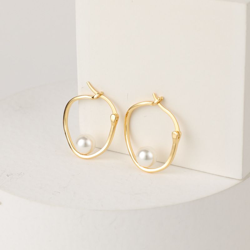 New Pearl Irregular 14k Gold Irregular Round Copper Earrings