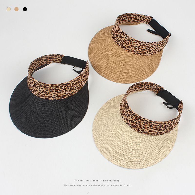 Sombrero Para El Sol De Moda, Sombrero De Paja Plegable Con Estampado De Leopardo Simple