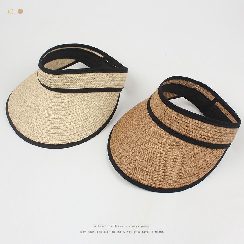 Sombrero De Paja Con La Letra K Bordada Con Protección Solar Plegable A La Moda
