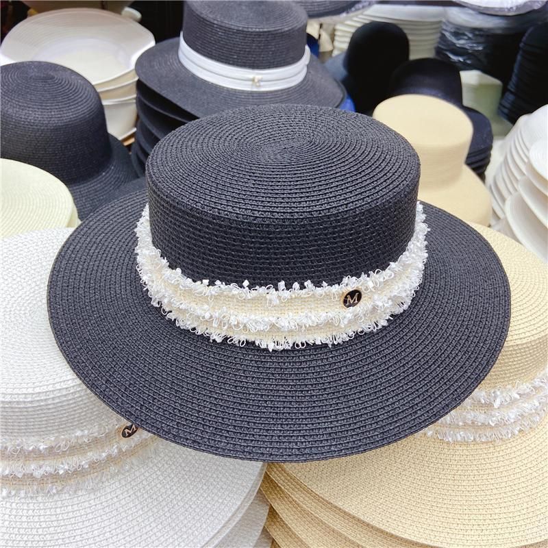 Fashion Beach Hat Flat Top Hat Breathable Flat Brim Straw Hat