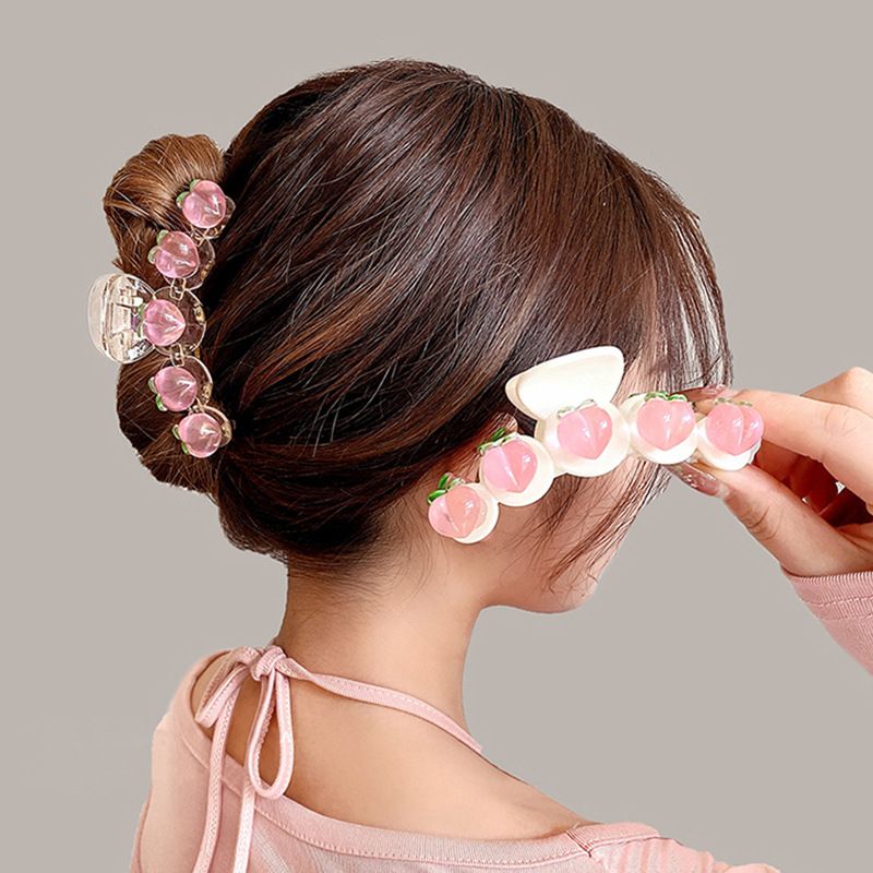 Korean Style Peach Flower Bow Heart Hair Clip Shark Clip Hair Accessories