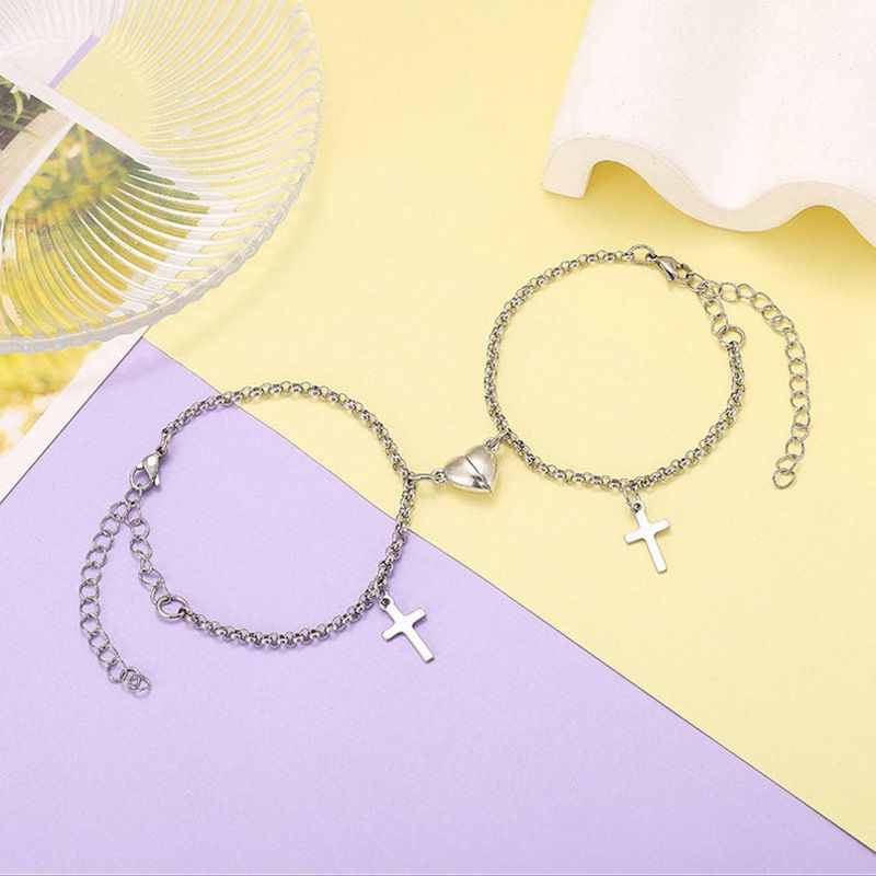 New Cross Heart-shaped Pendant Simple Heart-shaped Magnet Attracts Alloy Bracelets