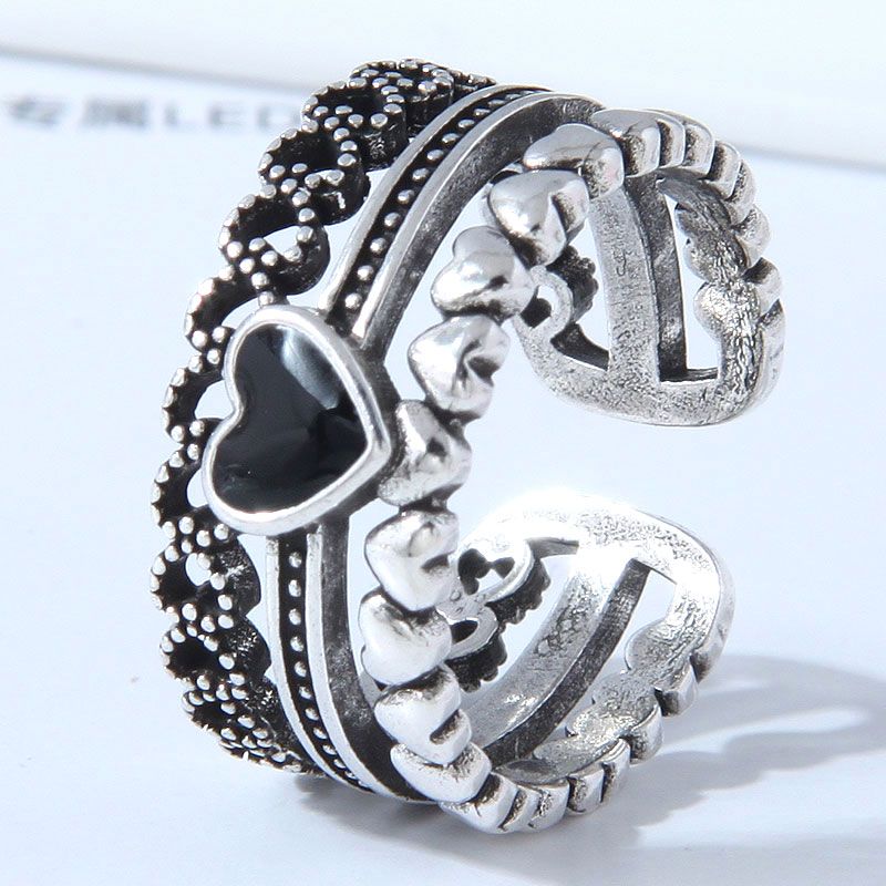 Fashion Retro Multi-layer Carved Heart Open Copper Ring