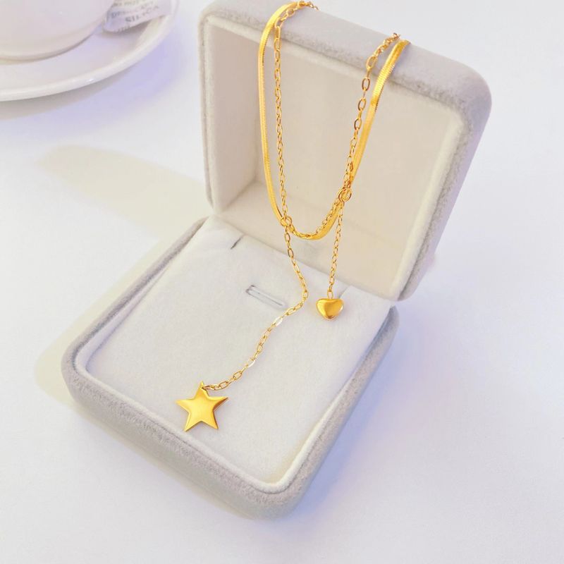 Fashion Titanium Steel Necklace Plated 18k Gold Simple Multi-layer Necklace