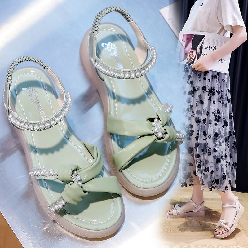 Neue Einfarbige Flache Sandalen Für Damen Mit Dicken Sohlen