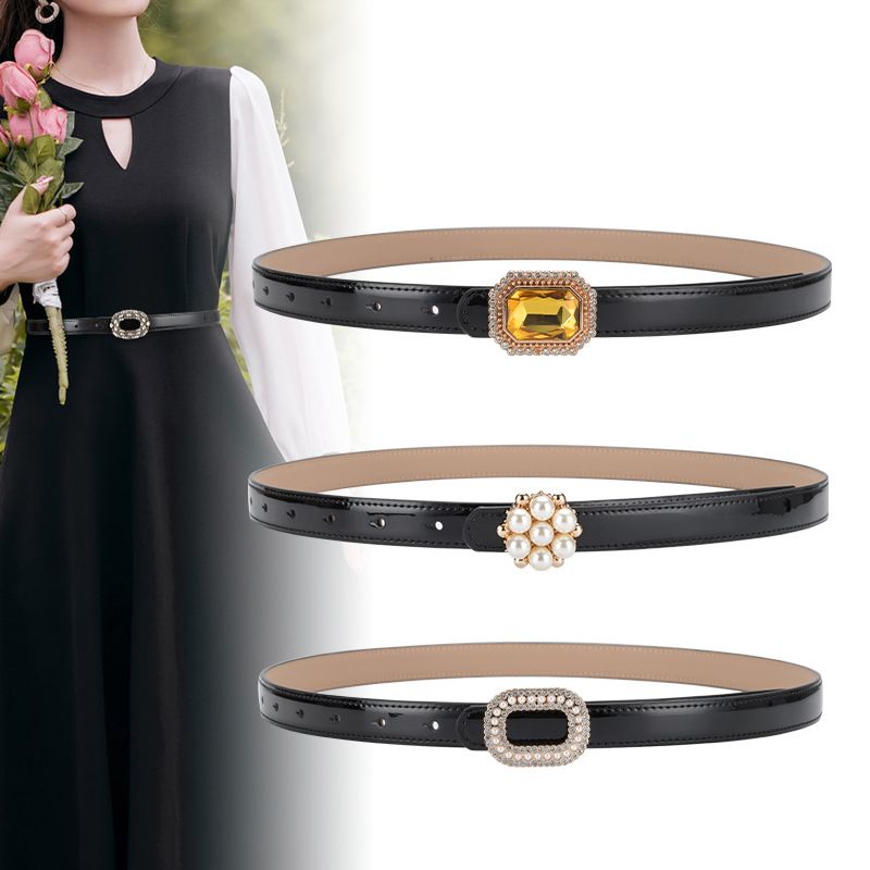 Cinturón De Mujer De Charol Decorativo Con Incrustaciones De Moda Para Mujer