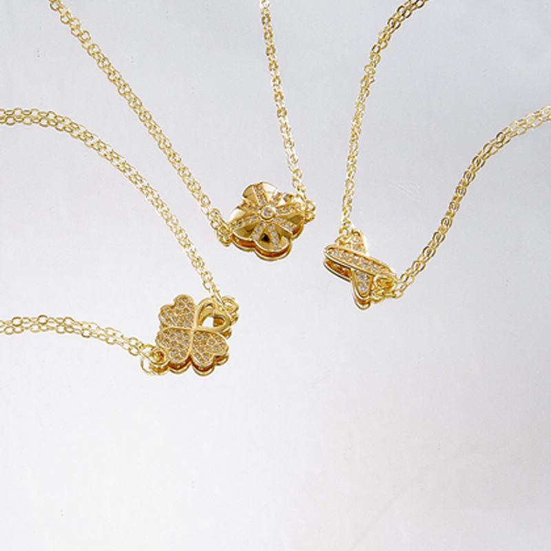 Fashion Plated 14k Gold Pendant Simple Four-leaf Copper Necklace