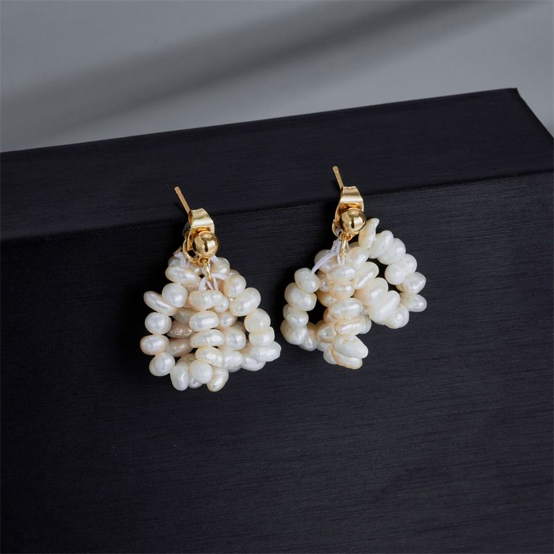 New Baroque Ladies Electroplating Real Gold Natural Freshwater Pearl Earrings