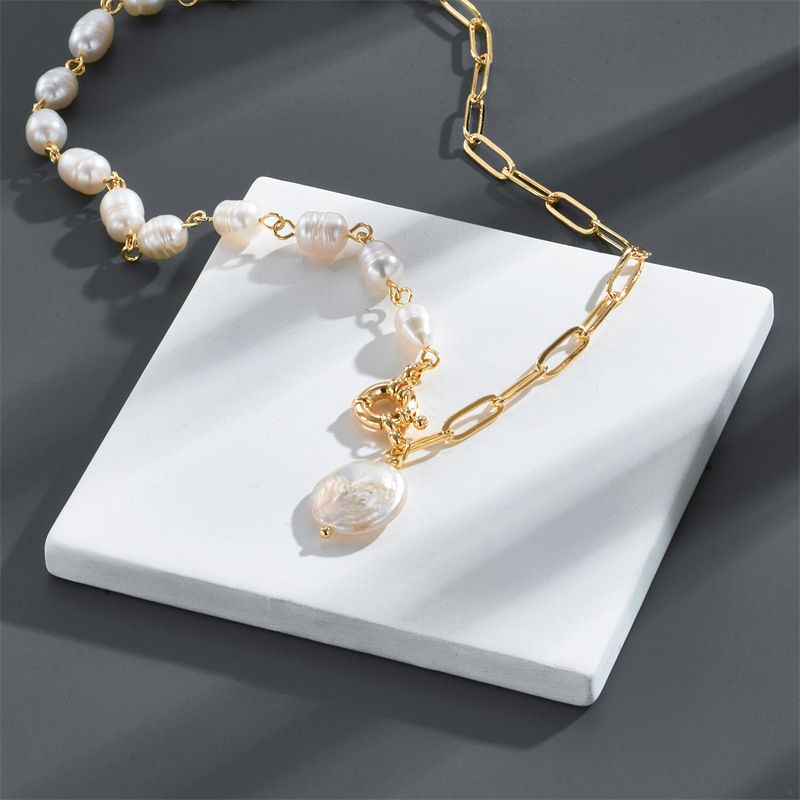 Collier De Perles D'eau Douce De Mode Simple Chaîne De La Clavicule En Cuivre