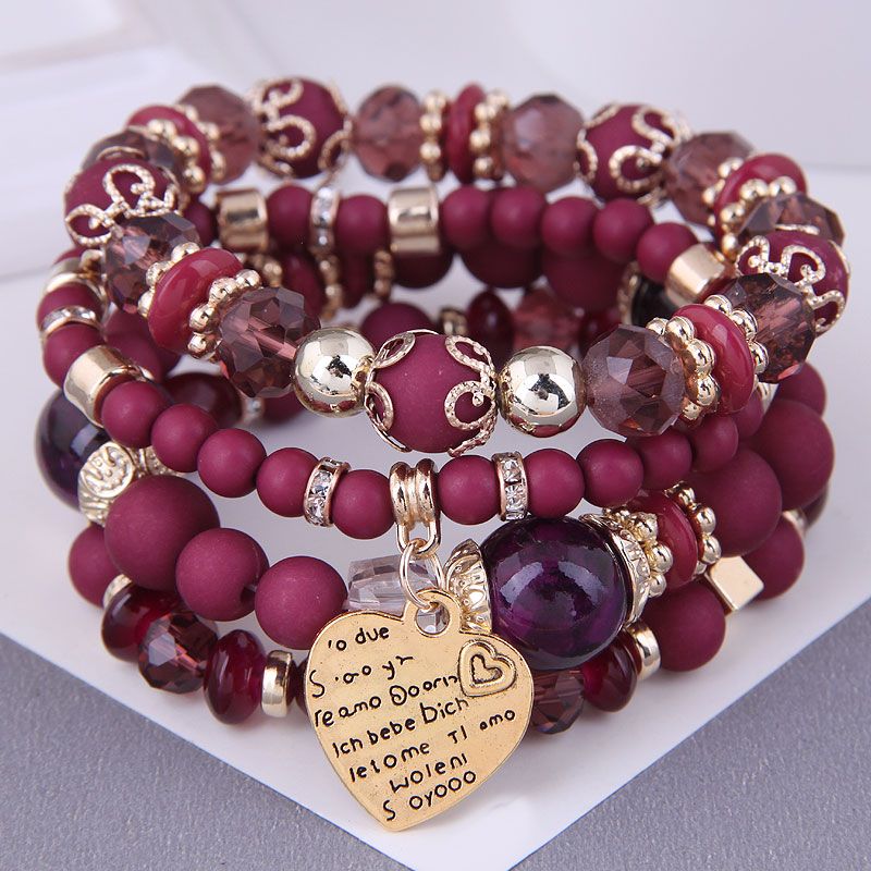 Bohemian Ethnic Style Metal Peach Heart Resin Multi-layer Bracelet