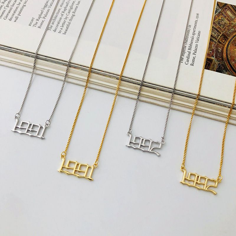 Fashion Simple 925 Sterling Silver Digital Pendent Necklace Female