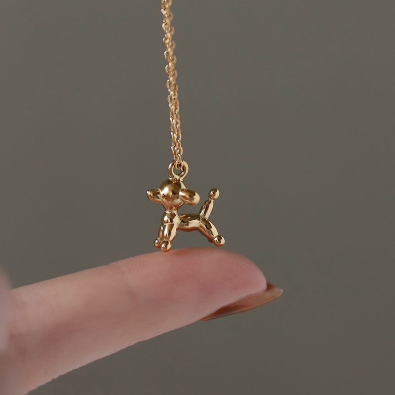 Cute Balloon Puppy Pet Titanium Steel Plated 18k Gold Necklace Clavicle Chain