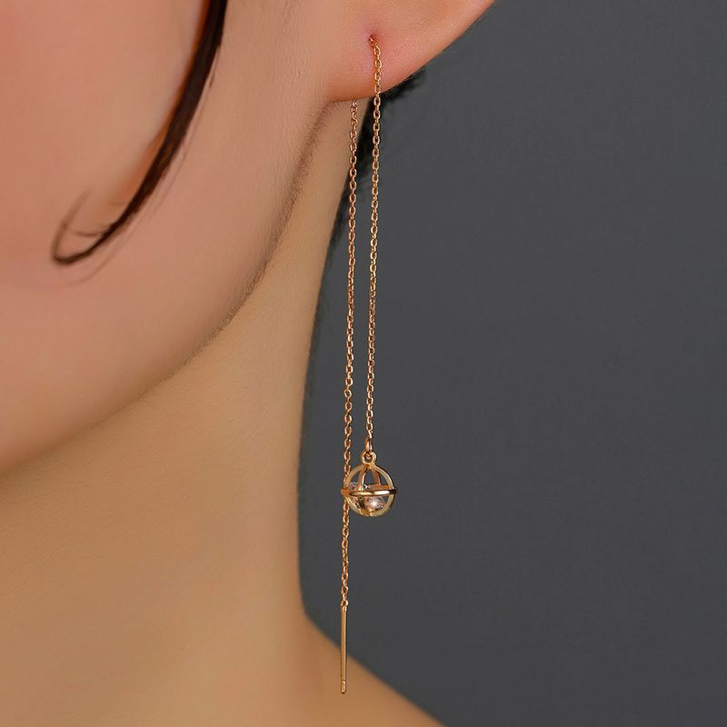 Fashion New Hollow Cage Copper Zircon Pendant Tassel Pierced Ear Line