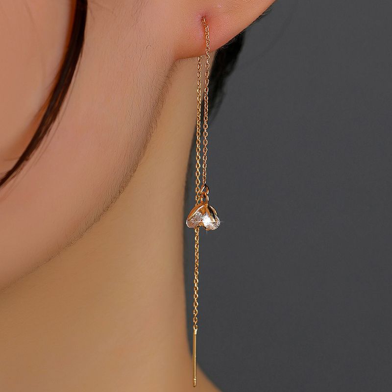 New Flower Copper Zircon Pendant Tassel Pierced Pair Of Earrings