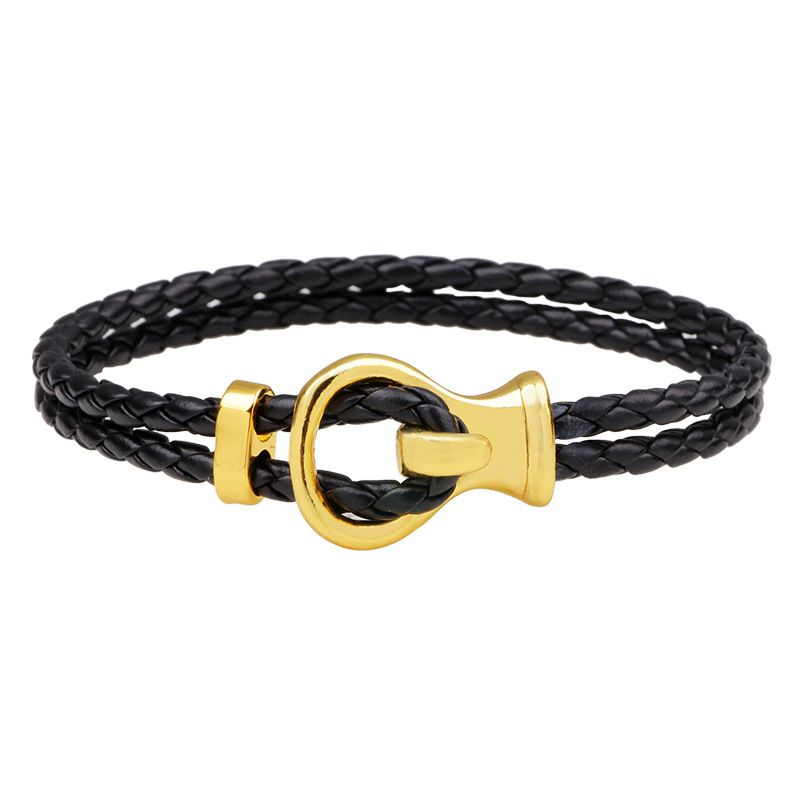 Korean Woven Double-layer Alloy Hook Leather Rope Bracelet