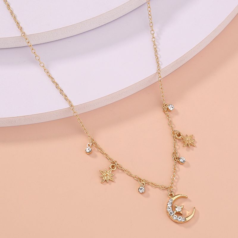 Fashion Single Layer Diamond Star Moon Tassel Multi-element Collarbone Alloy Chain