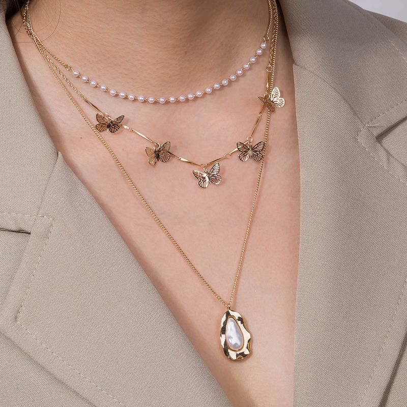 Accessories Fashion Irregular Pendant Butterfly Multi-layer Alloy Necklace Women