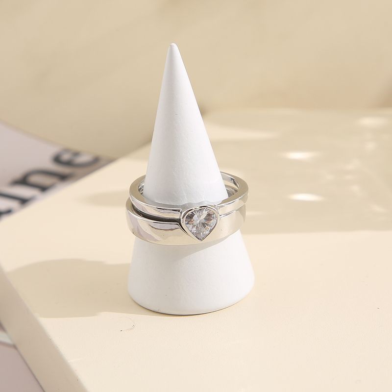 Fashion Geometric Diamond Ring Heart-shaped Couple Diamond Alloy Ring