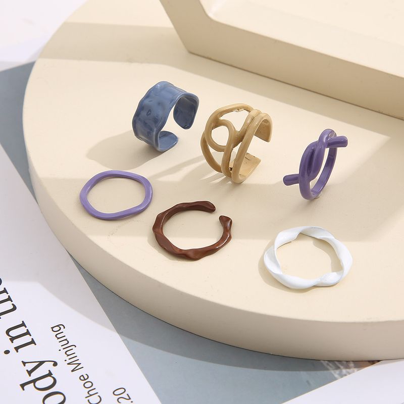 Fashion Dripping Oil Creative Geometric Irregular Alloy Ring 6-piece Set