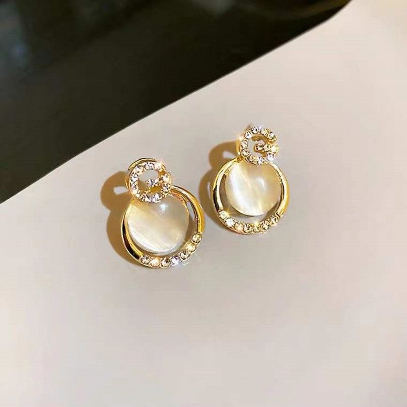 Fashion Korean New Alloy Inlaid Opal Stud Earrings