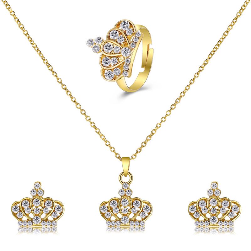 الباروك تاج الزفاف ثلاث قطع مجموعة سبائك مجوهرات الماس الكامل