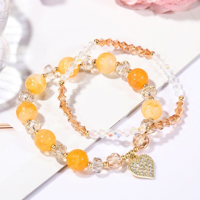 Two-piece Orange Crystal Heart Pendent Transfer Beads Bracelet