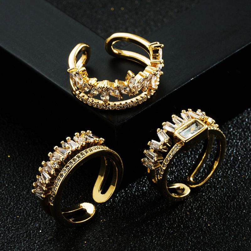 Fashion Copper-plated Gold Micro-set Zircon Geometric Ring