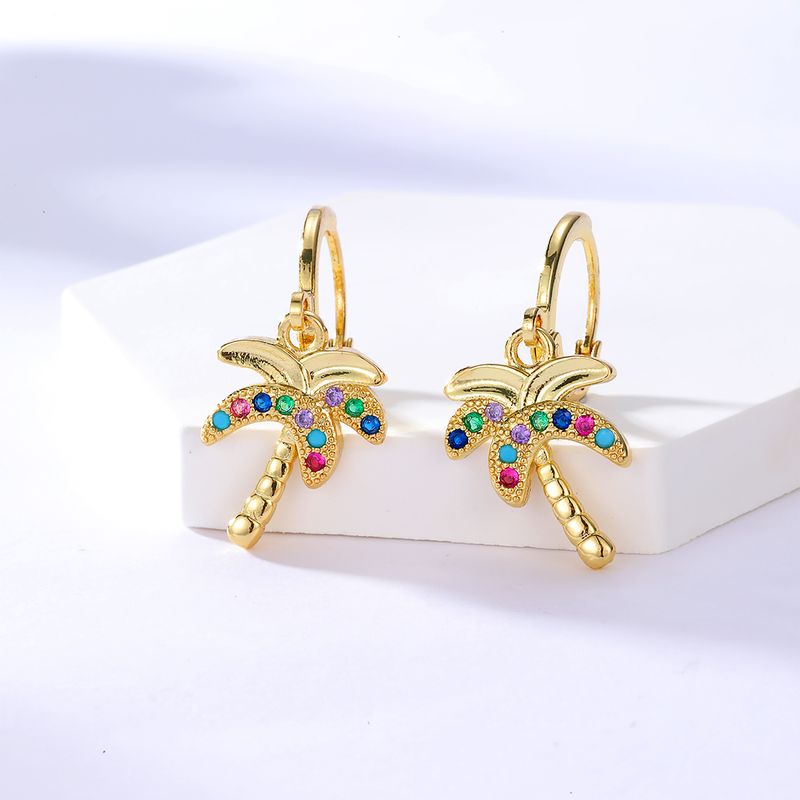 Fashion Copper 18k Gold Plated Colorful Zircon Coconut Earrings Earrings