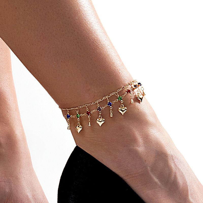 New Ethnic Style Copper Electroplating 18k Gold Heart Tassel Anklet