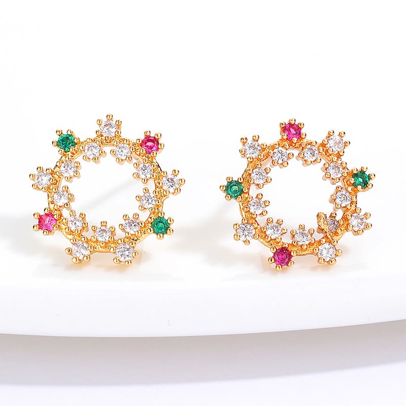 Fashion Christmas Jewelry Copper Plated 18k Gold Color Zircon Snowflake Stud Earrings